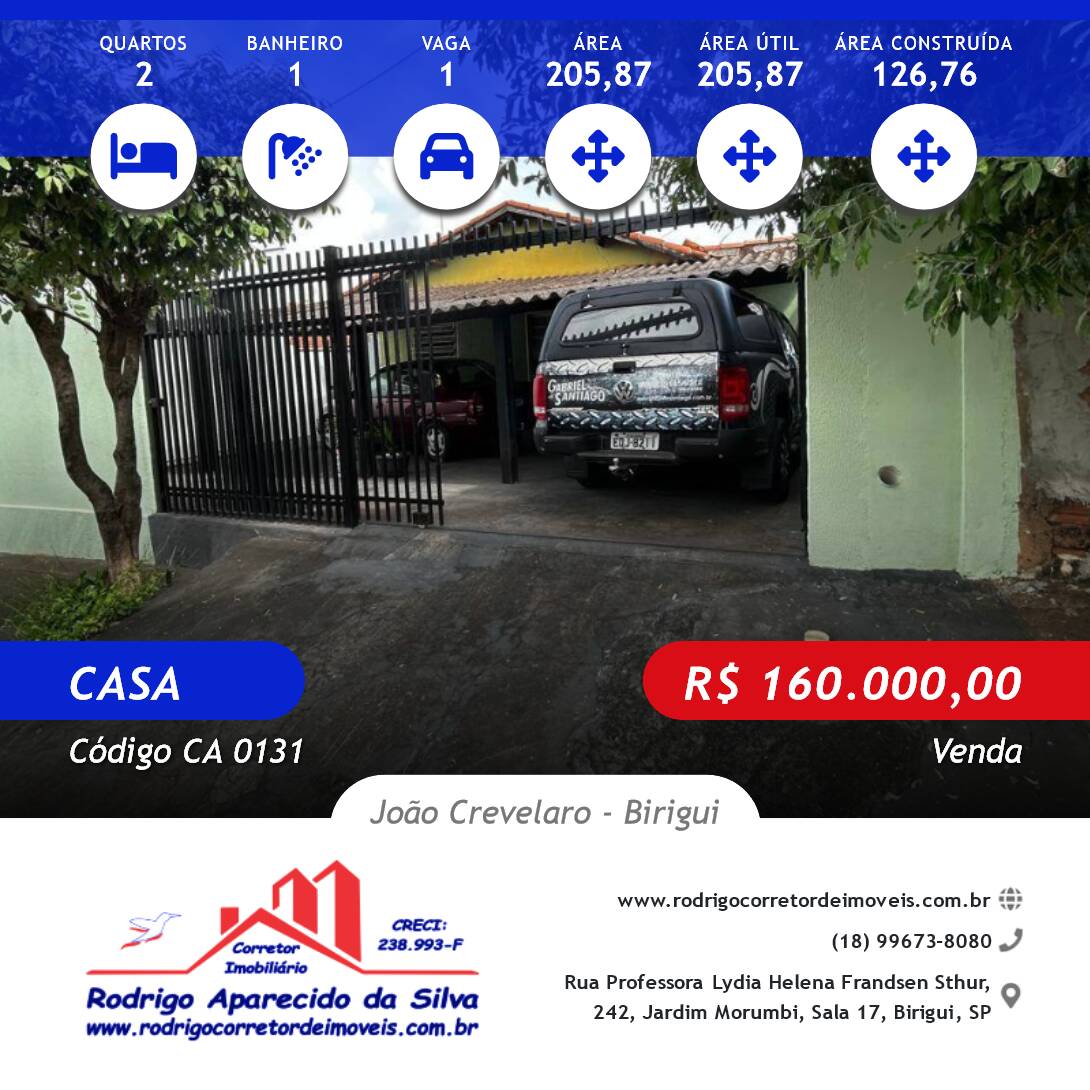 #CA 0131 - Casa para Venda em Birigui - SP